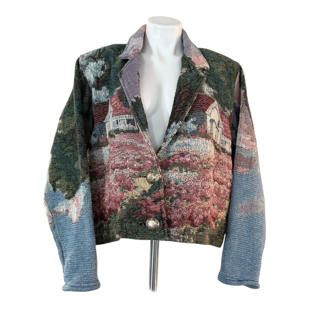 PAINTED PONY Vintage Tapesty Blanket Cropped Jacket Country Cottage Size M - Picture 7 of 15